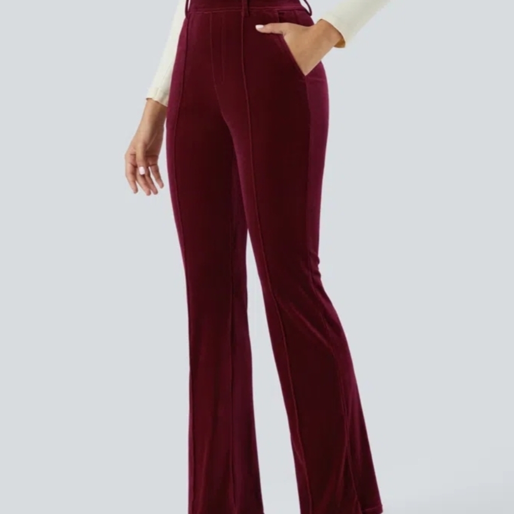 HALARA High Waisted Side Pocket Slight Flare Velvet Work Pants